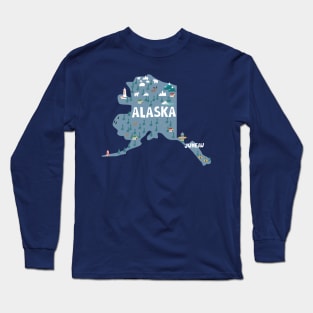 Alaska illustrated map Long Sleeve T-Shirt